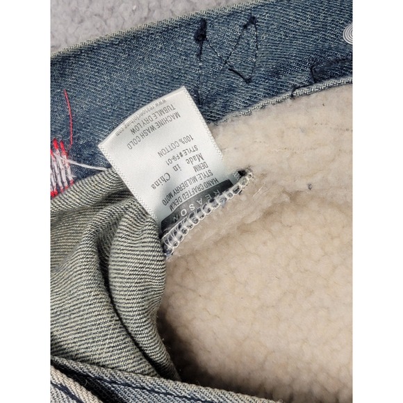 Reason Jacket Mens Small Sherpa Lined Denim Patch Embroidered Graphic Streetwear - Picture 5 of 12
